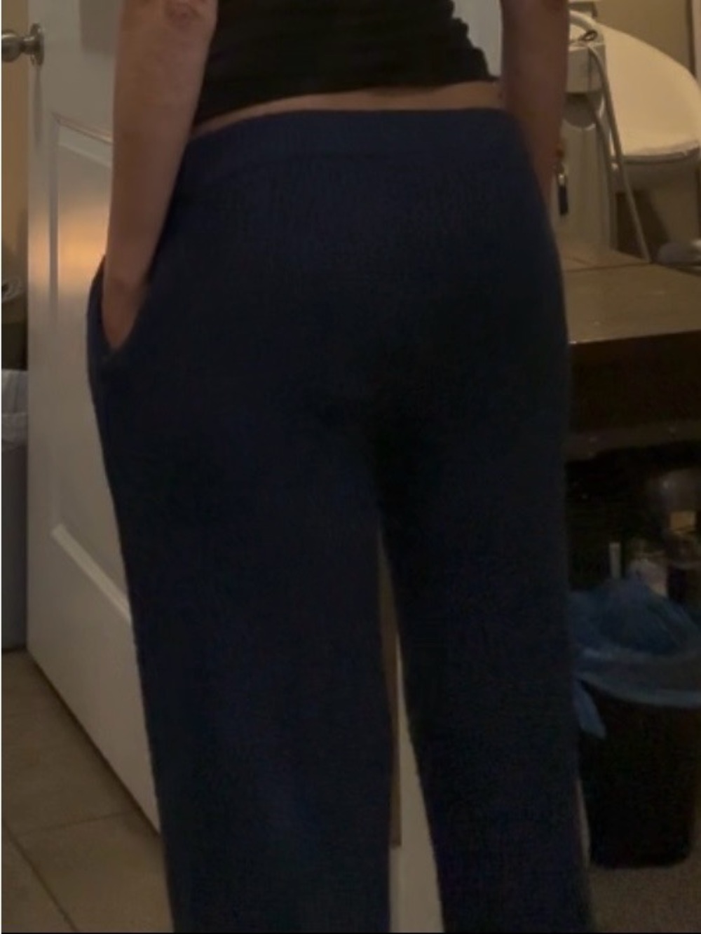 Navy Ribbed Knit Pants - Picture 4 of 6